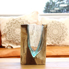 Molton Glass V-shaped Art Vase on Wood