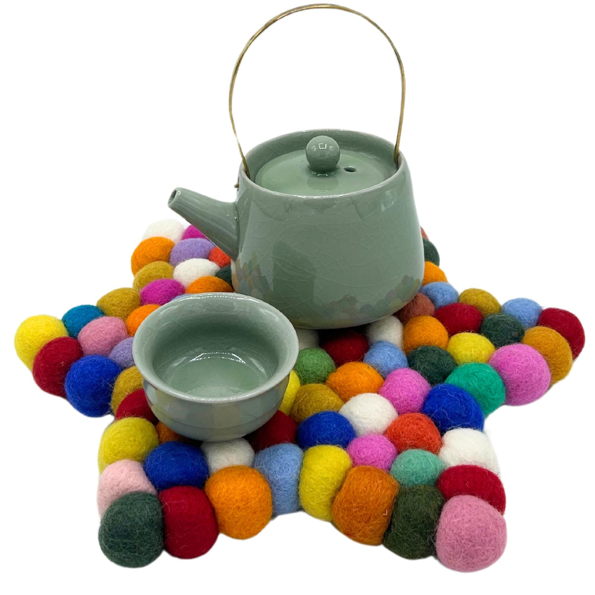 Felt Ball Star Centre Mat - Multi Colour
