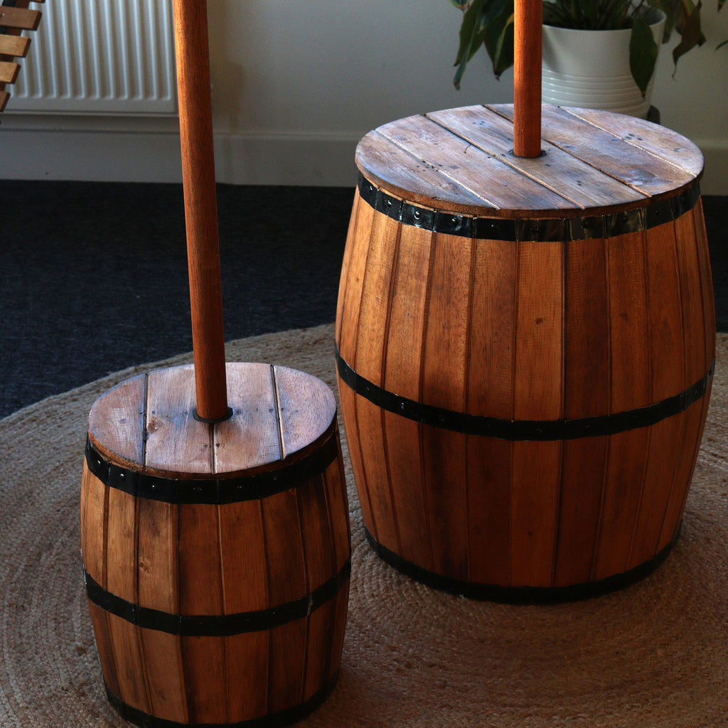 Beer Barrel Table & Parasol Stand â€“ Natural Wood 60 x 48.5 cm