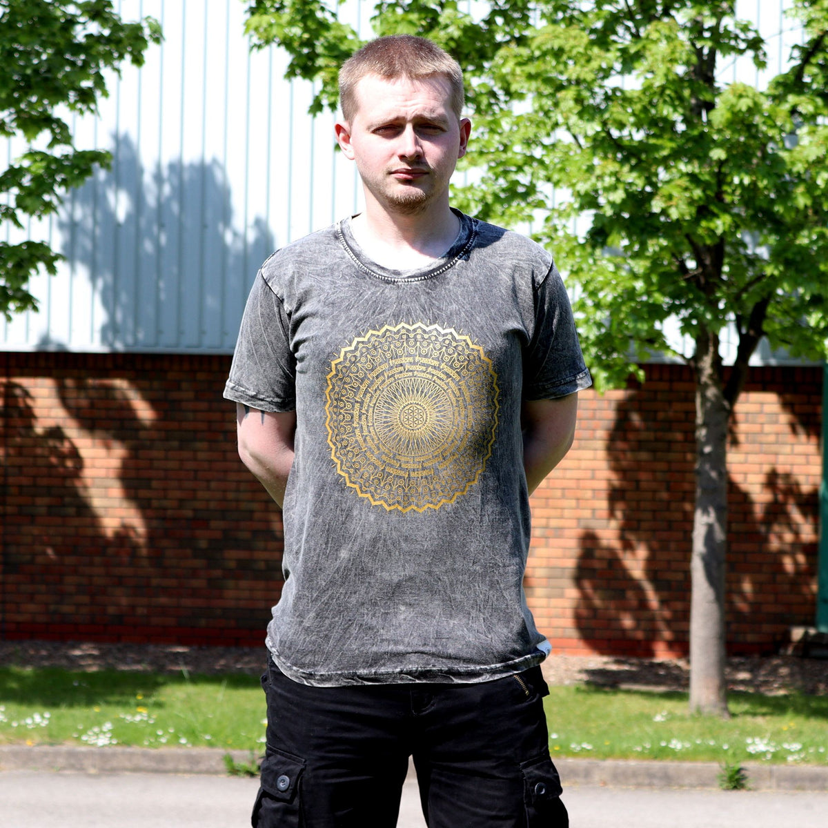 Nomad Sari Stonewashed Cotton T-Shirt â€“ Mandala â€“ Dark Grey â€“ Large