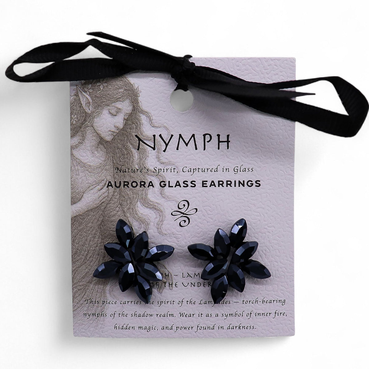 Jet Black - Vintage Glass - Flowers - Earrings