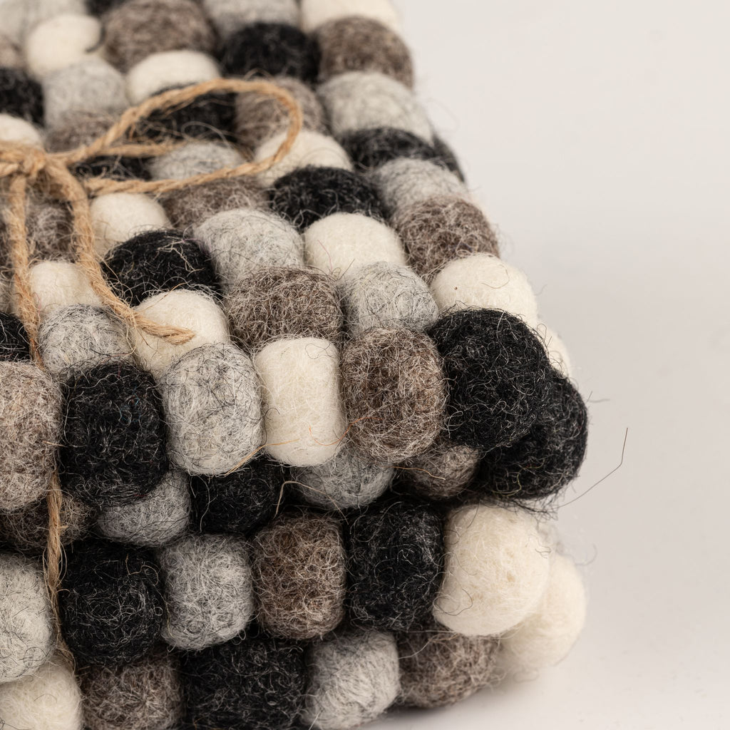 Felt Ball Square Coasters - Multi Grey colour (set of 4)