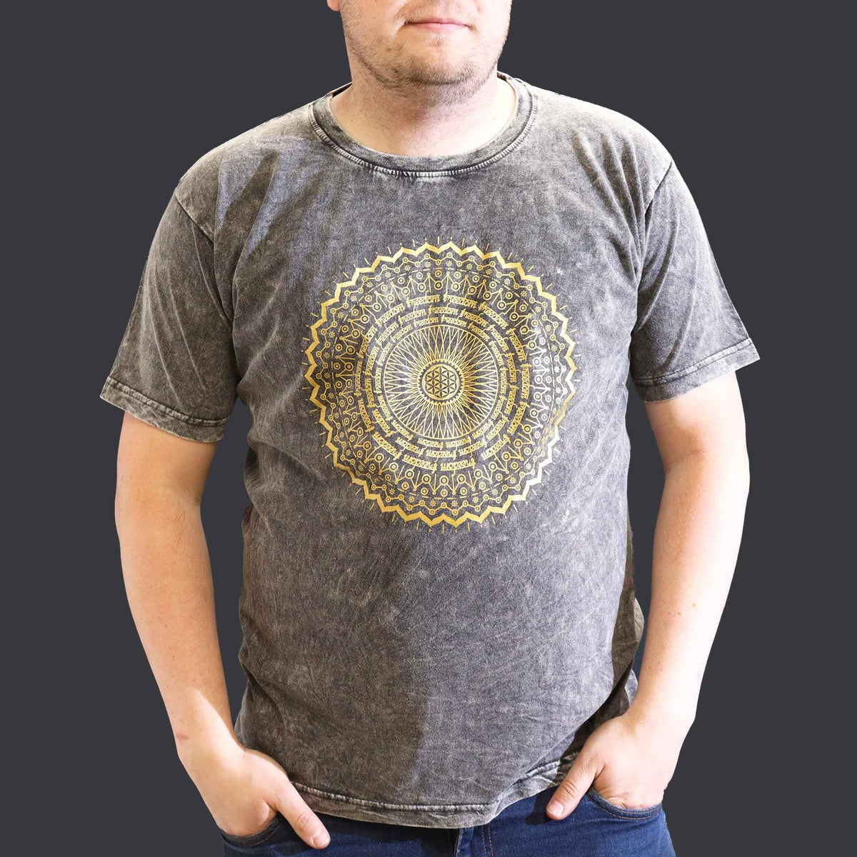 Nomad Sari Stonewashed Cotton T-Shirt â€“ Mandala â€“ Dark Grey â€“ XL