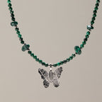 Nymph Malachite Gemstone Necklace with Real Leaf Butterfly Pendant