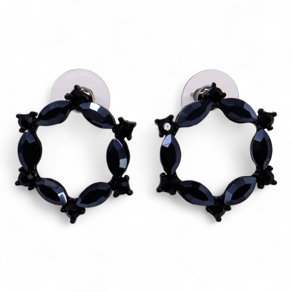 Jet Black - Vintage Glass - Loop - Earrings
