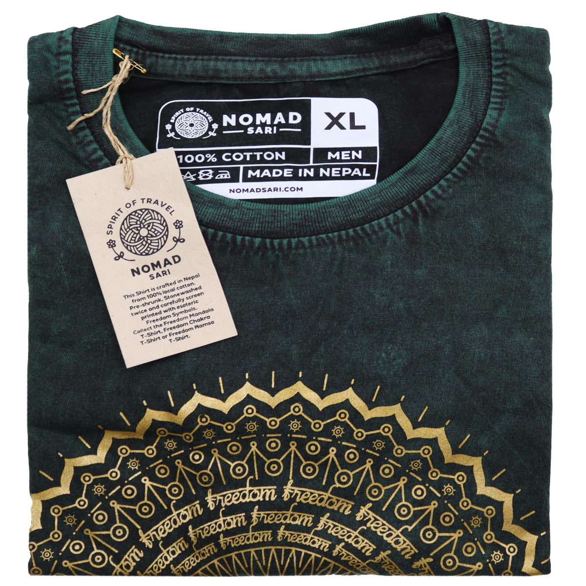 Nomad Sari Stonewashed Cotton T-Shirt â€“ Mandala â€“ Green â€“ XL