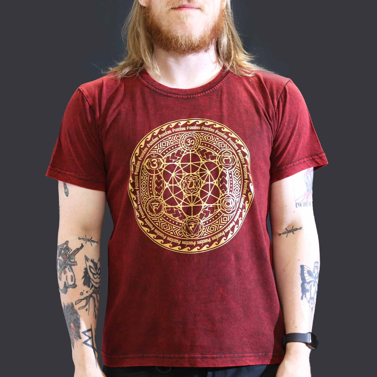 Nomad Sari Stonewashed Cotton T-Shirt â€“ Chakra â€“ Maroon â€“ Large