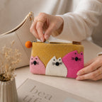 Natural Felt Zipper Pouches - Three Fat Cats