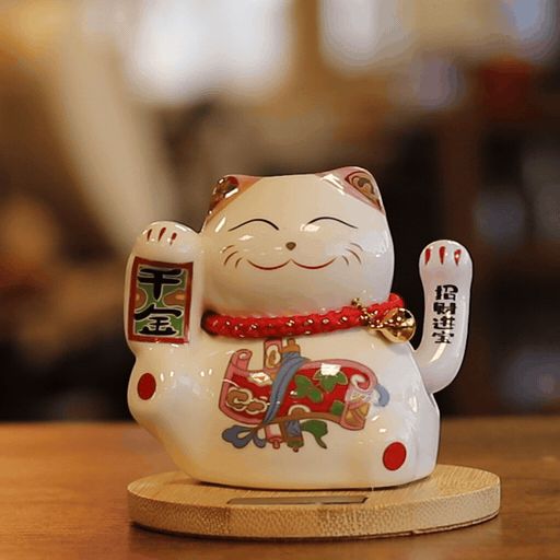 Solar Money Cat Wooden Base  - Pink moving Hand