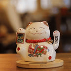 Solar Money Cat Wooden Base  - Pink moving Hand