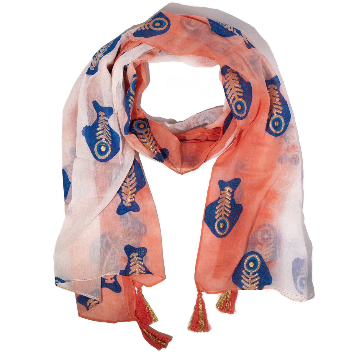 Nomad Sari Aqua Fish Scarf – Coral (180x50cm)