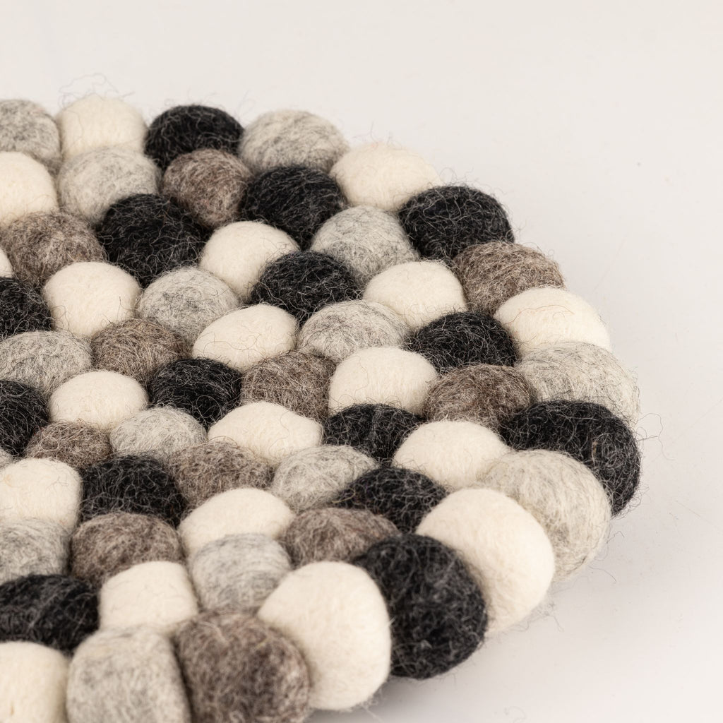Felt Ball Round Placemat- Multi  Grey Colour