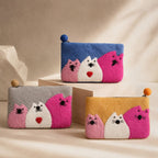 Natural Felt Zipper Pouches - Three Fat Cats