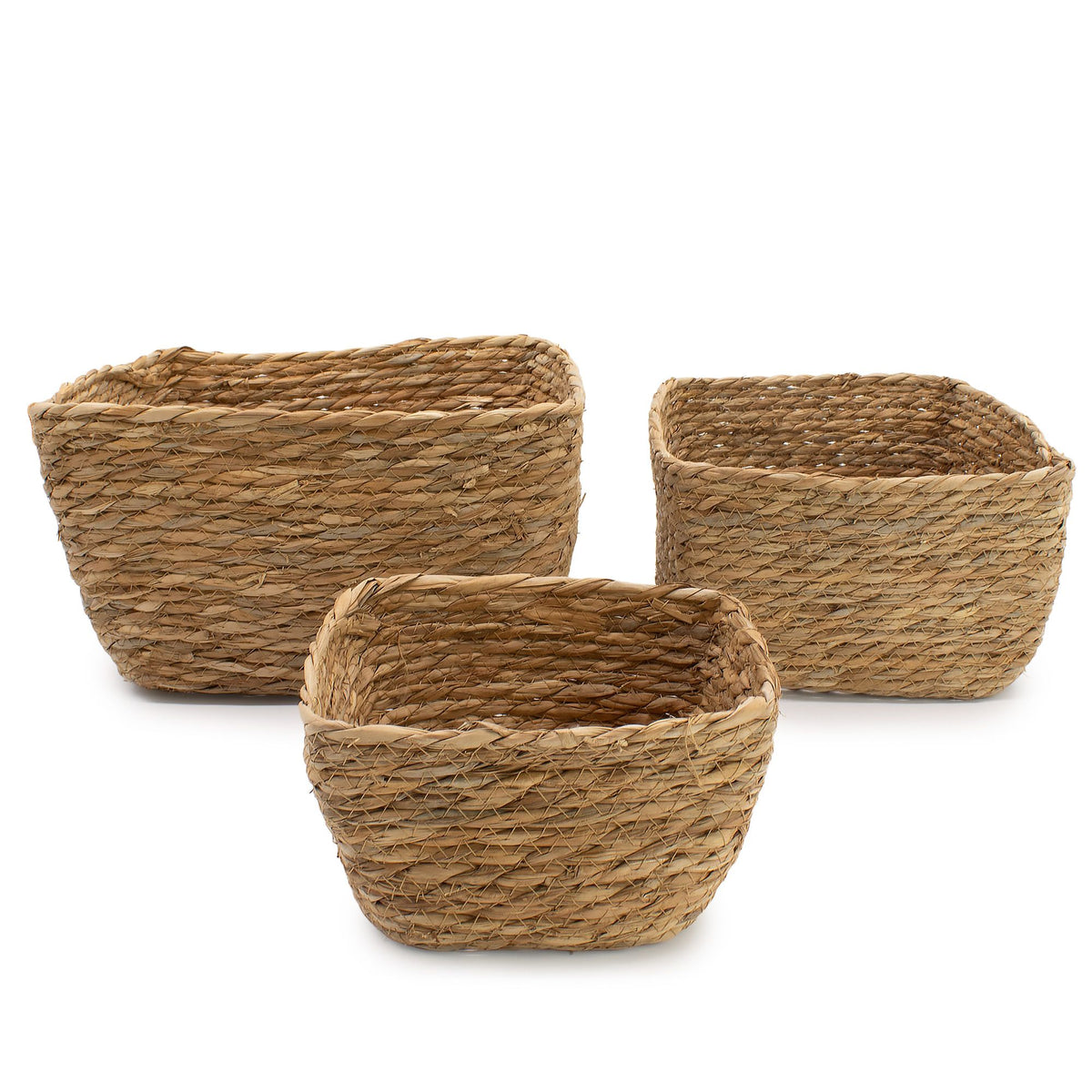 Seagrass Square Baskets - Natural - Set of 3 - Banana Leaf & Seagrass Baskets | Hearth & Amble