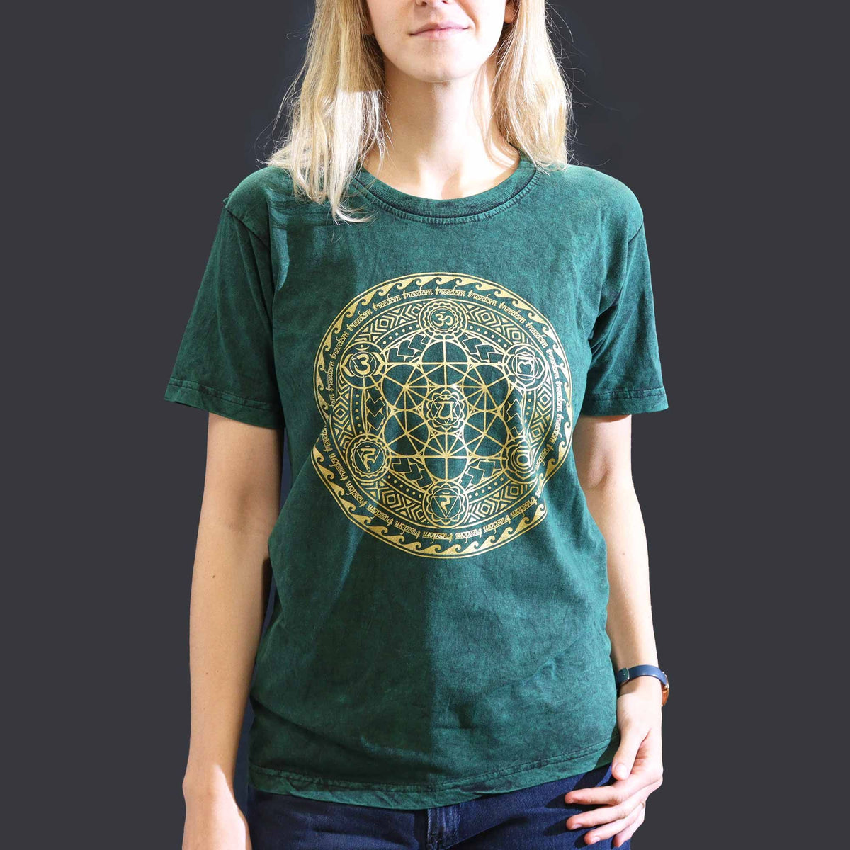 Nomad Sari Stonewashed Cotton T-Shirt â€“ Chakra â€“ Green â€“ Small