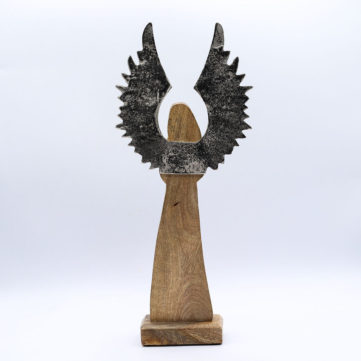 Large Mango Wood Gardian Angel Metal Wings & Enamel Detail