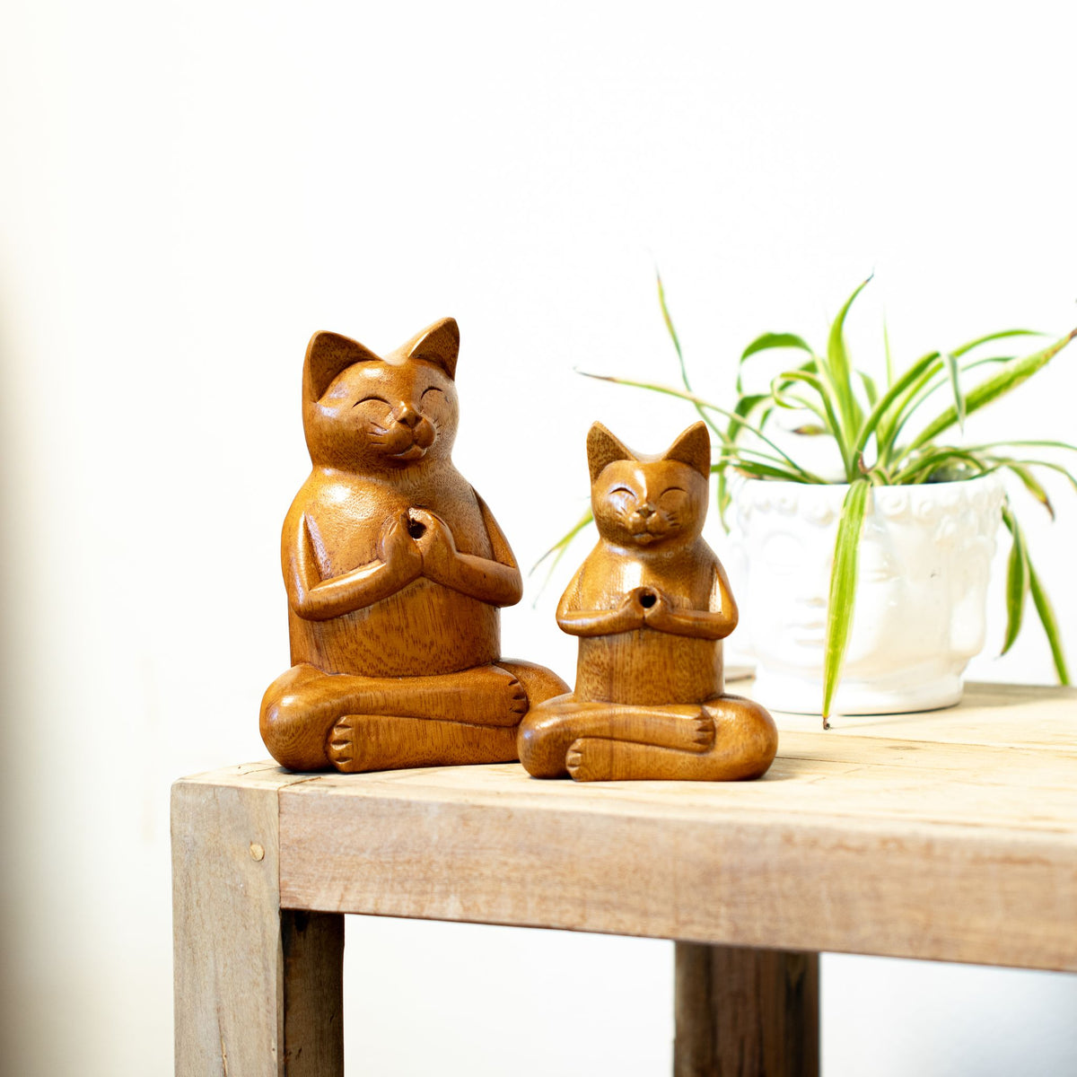 Wooden Carved Incense Burners - Lrg Yoga Cat