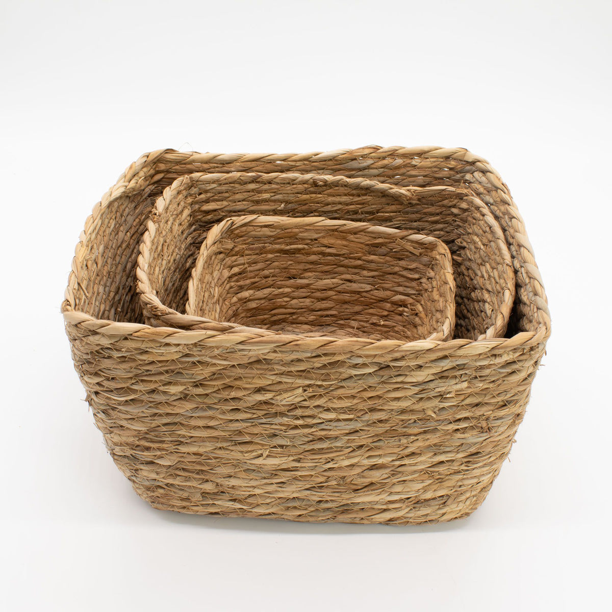 Seagrass Square Baskets - Natural - Set of 3 - Banana Leaf & Seagrass Baskets | Hearth & Amble