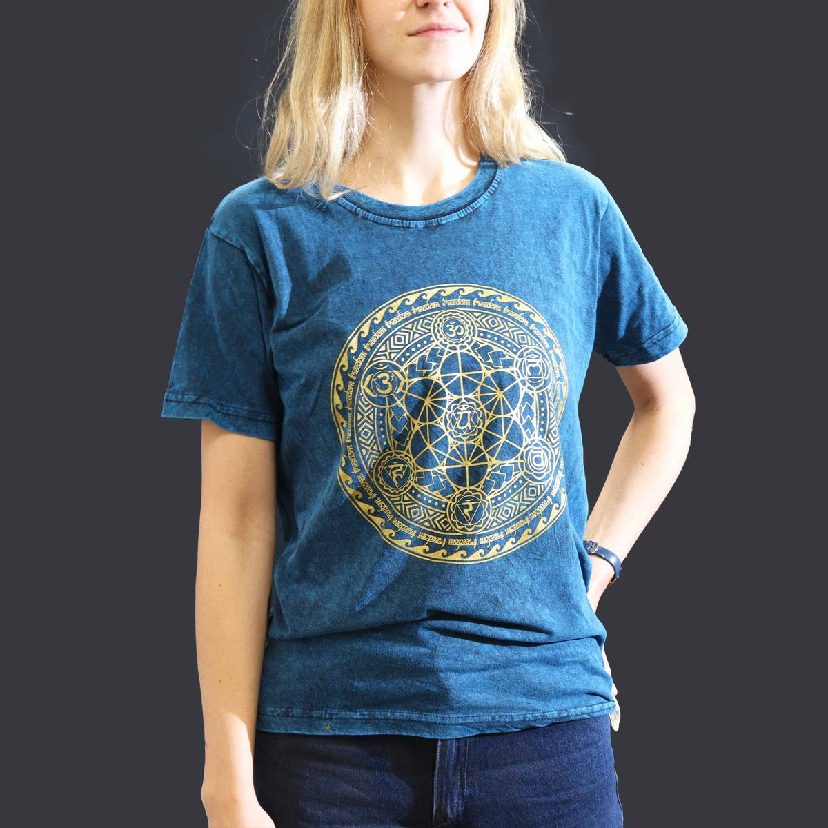 Nomad Sari Stonewashed Cotton T-Shirt â€“ Chakra â€“ Blue â€“ Small