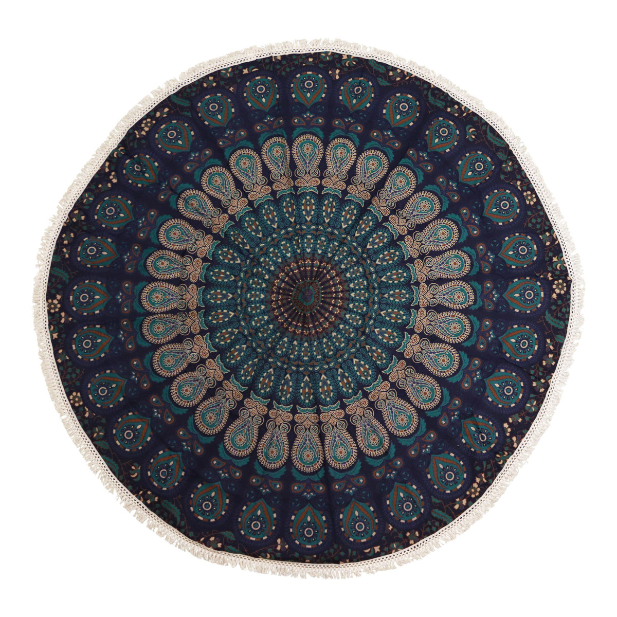 Small Mandala Roundie Cotton Art (130cm) - Peacock Blues