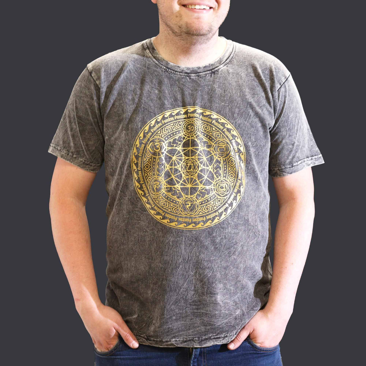 Nomad Sari Stonewashed Cotton T-Shirt â€“ Chakra â€“ Dark Grey â€“ XL