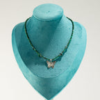 Nymph Malachite Gemstone Necklace with Real Leaf Butterfly Pendant