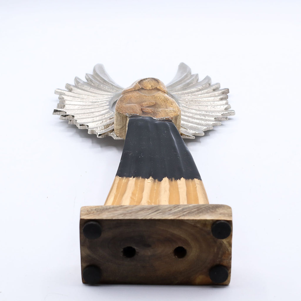 Large Mango Wood Gardian Angel Metal Wings & Enamel Detail