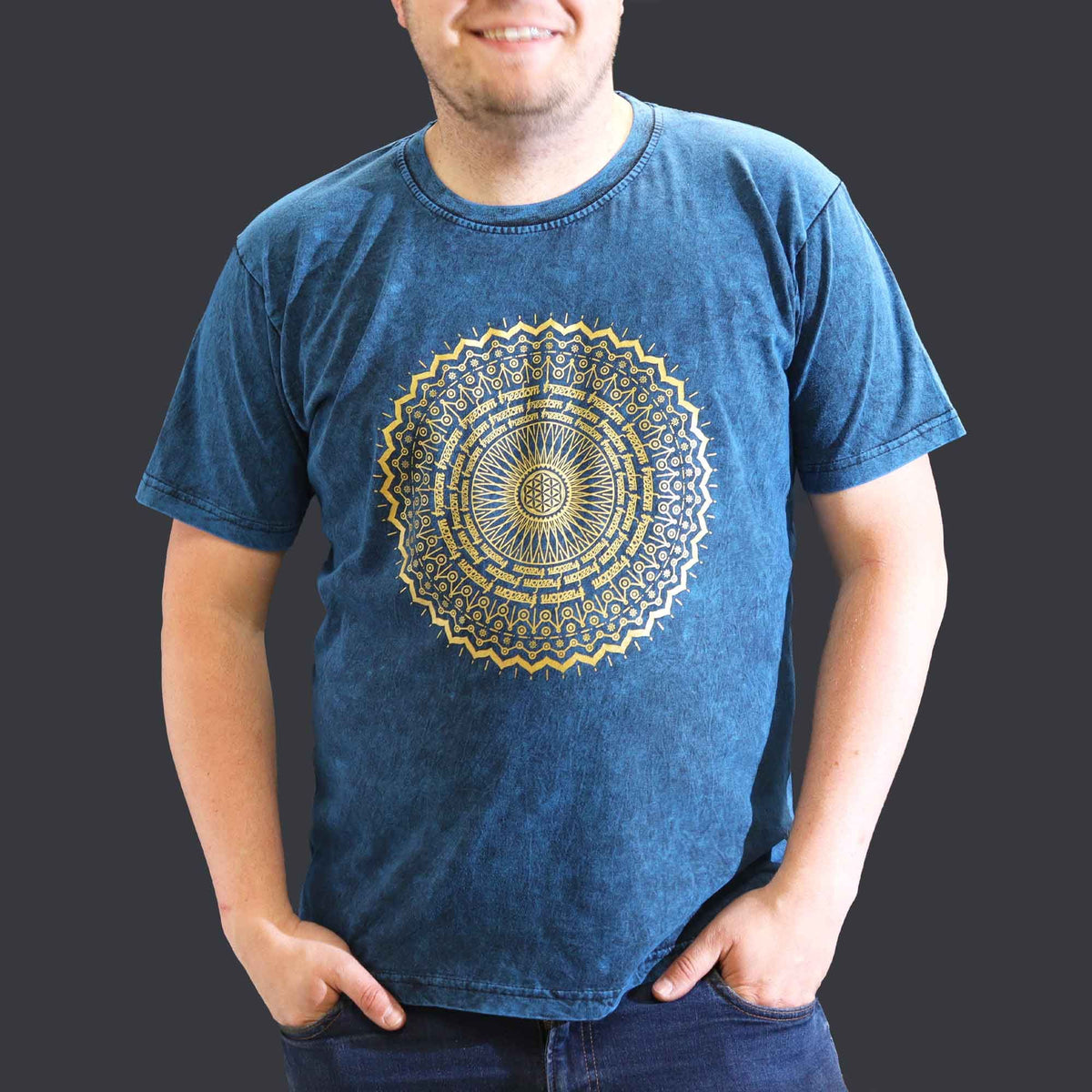 Nomad Sari Stonewashed Cotton T-Shirt â€“ Mandala â€“ Blue â€“ XL