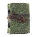 Fat Deckled Leather Notebook – Green Maze Pattern – 12.7×8.9 cm