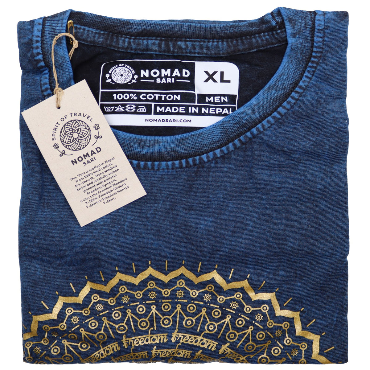 Nomad Sari Stonewashed Cotton T-Shirt â€“ Mandala â€“ Blue â€“ XL
