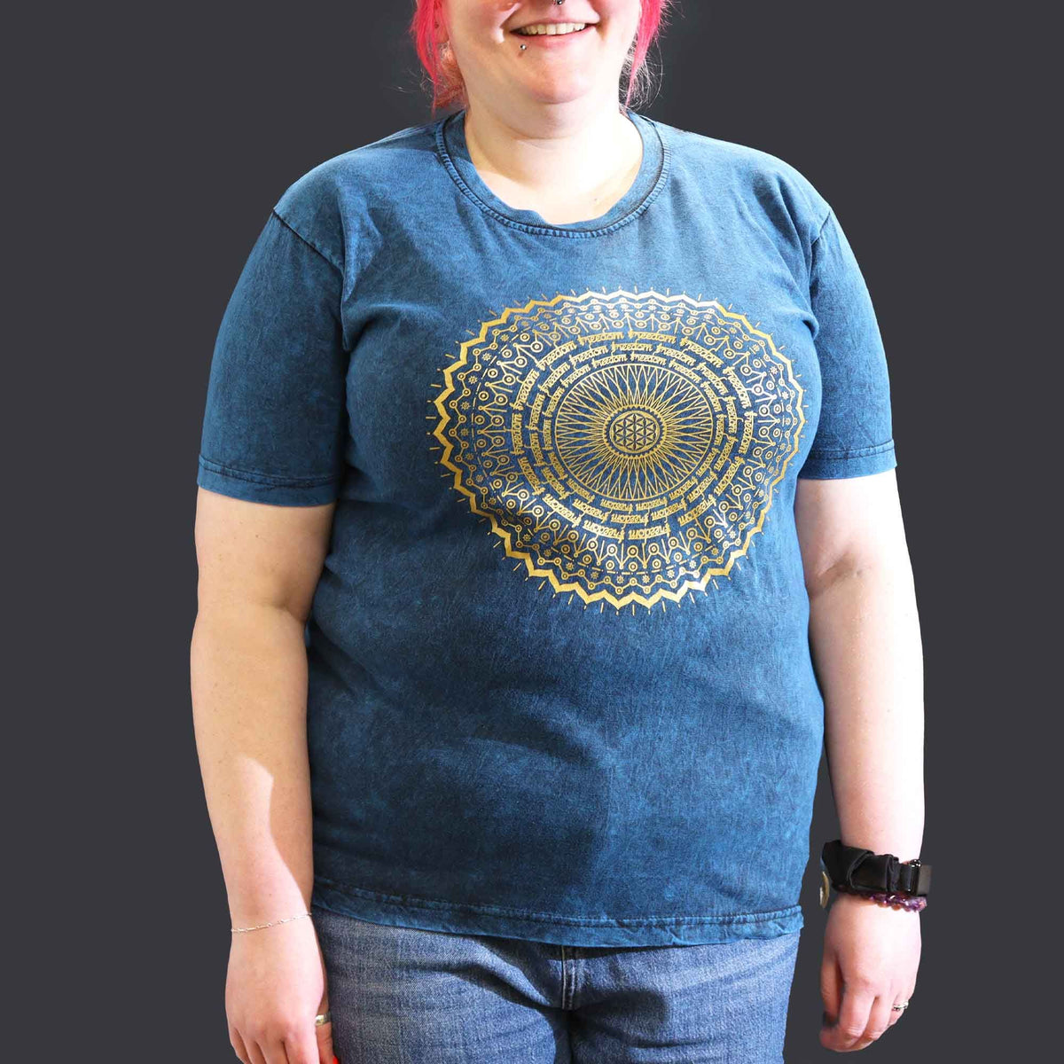 Nomad Sari Stonewashed Cotton T-Shirt â€“ Mandala â€“ Blue â€“ XL