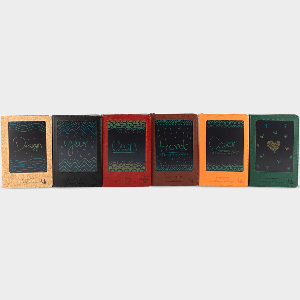 A5 Intention Note Book - LCD Wipe Screen - Brown Leather Effect - 80 Leafs