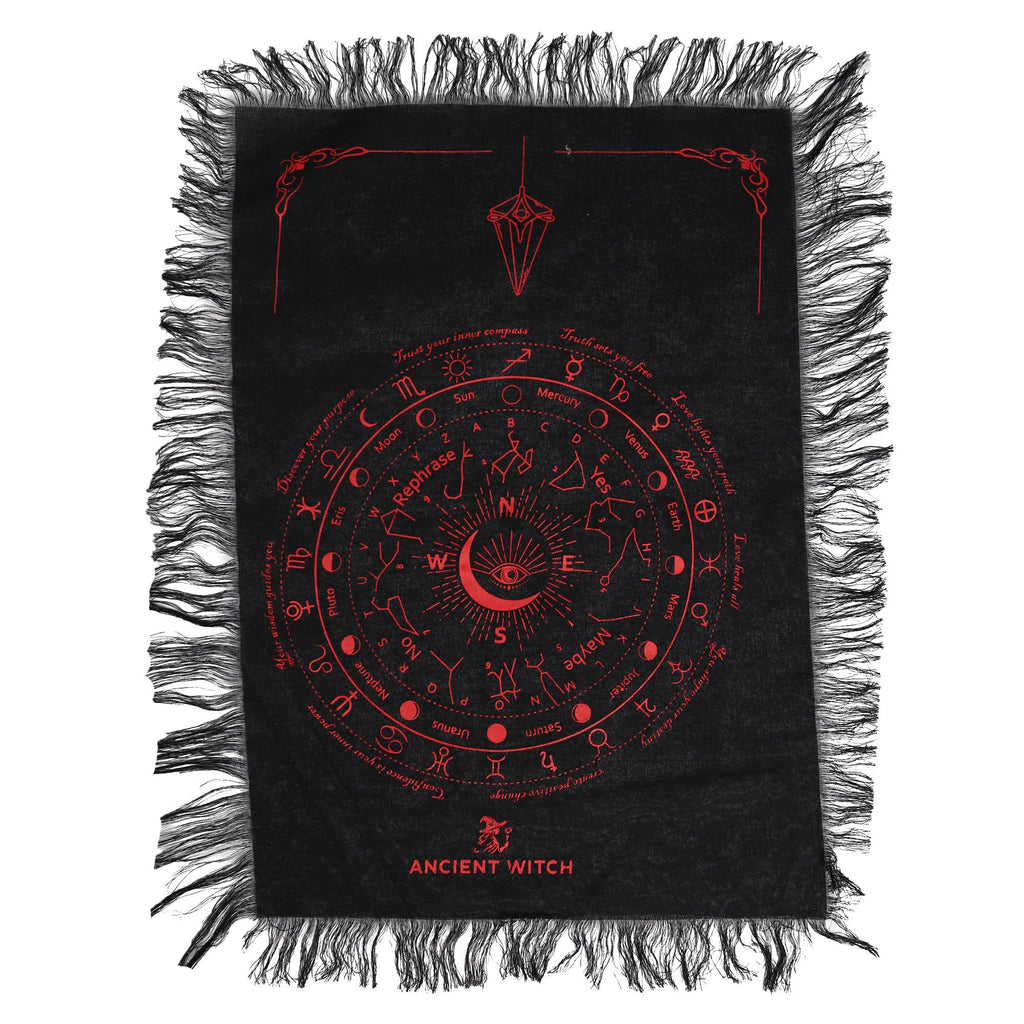 Ancient Witch Pendulum Divination Cloth - All Seeing Eye - Black & Blood Red