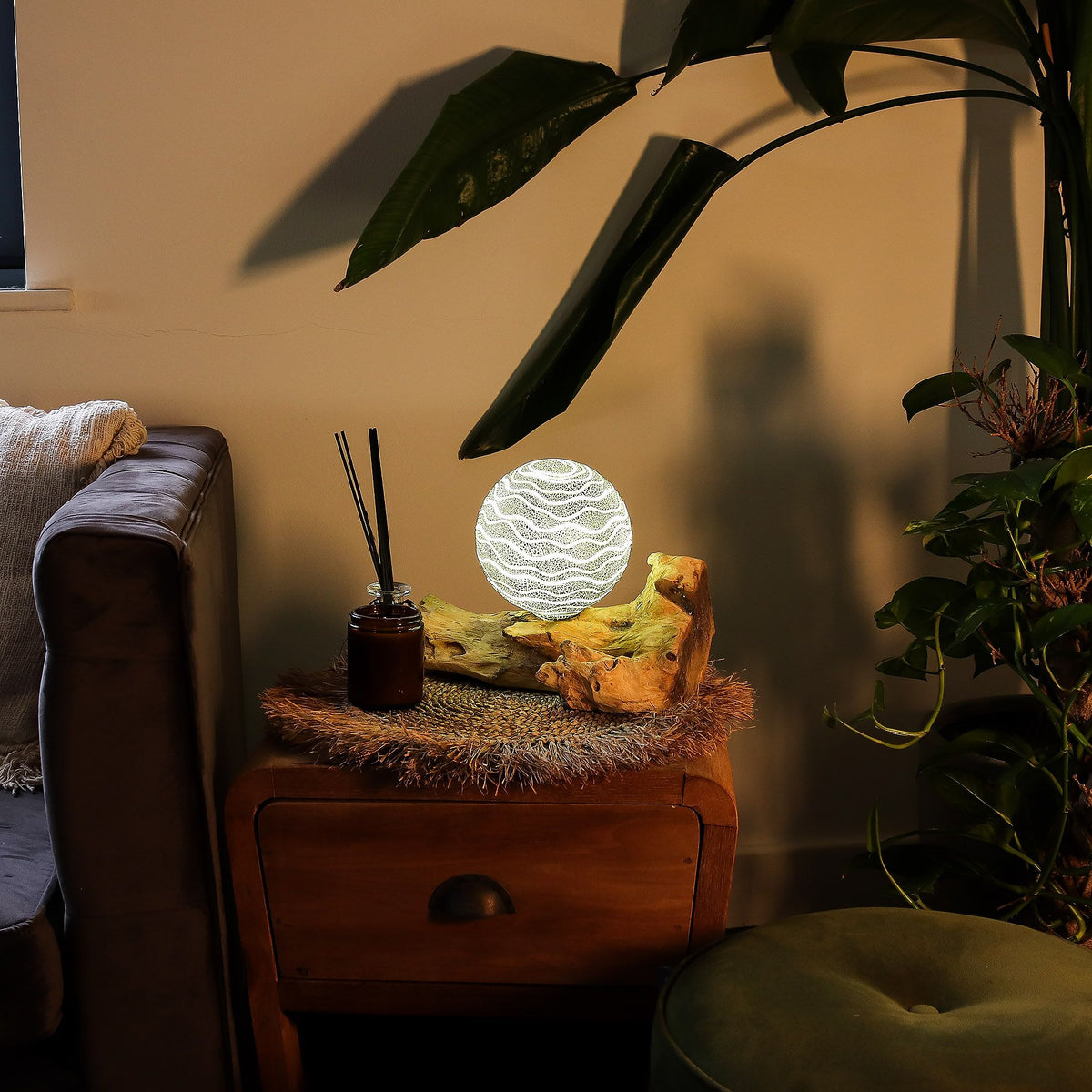 DriftGlow Lamp Grey Luna Shade