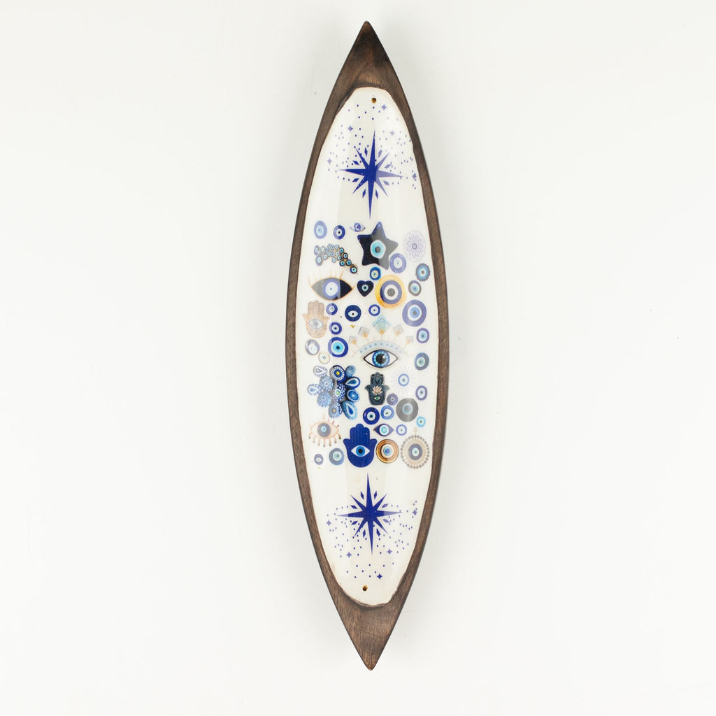 Enamel Incense Bowl - Mango Wood - Evil Eye