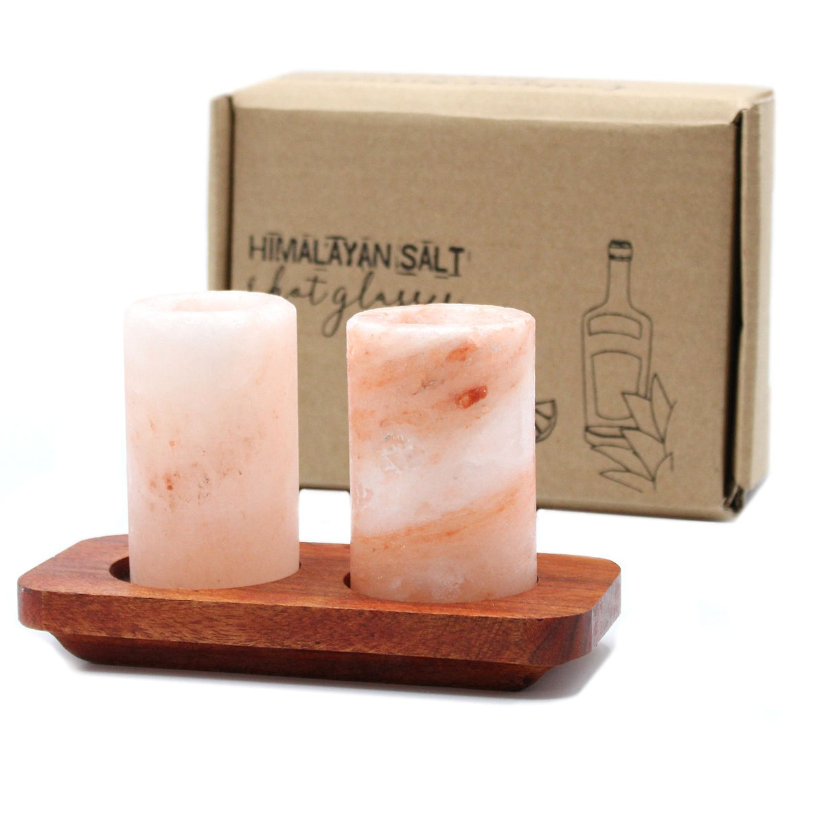 Set of 2 Himalayan Salt Shot Glasses & Wood Serving Stand - Trays | Hearth & Amble