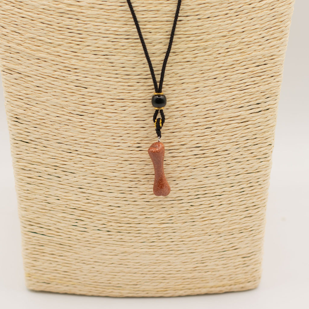 Cord Necklace Gemstone Pendant - Goldstone Bone