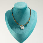 Nymph Tiger's Eye Gemstone Necklace with Real Leaf Butterfly Pendant
