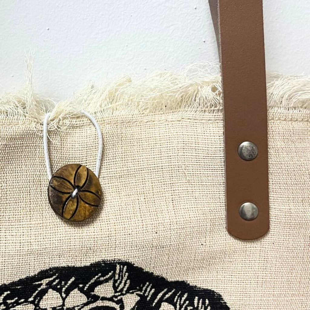 Natural Tote Bag Leather Handle - Flower of Life
