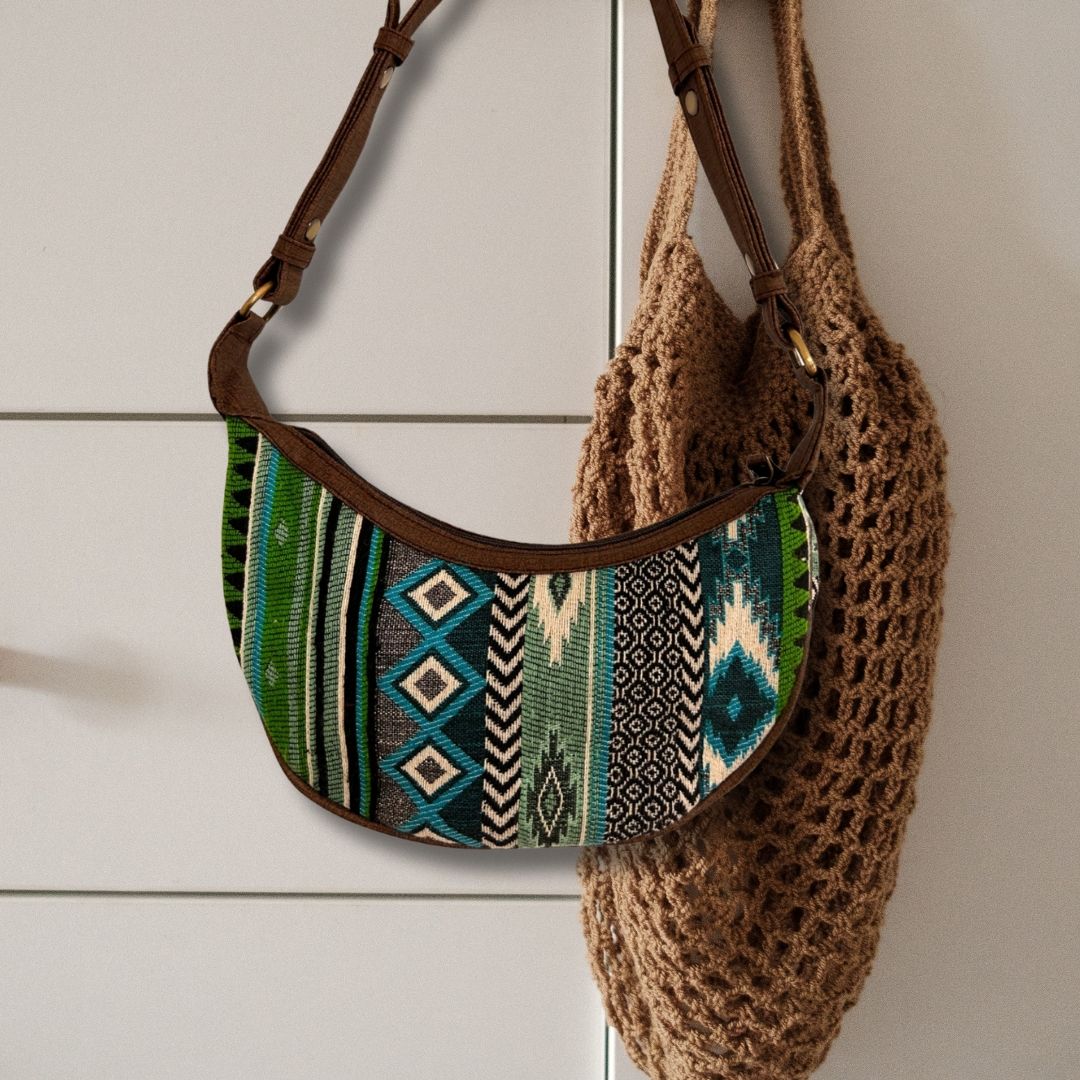 Jacquard Hobo Bag - Bold Greens (brown strap)