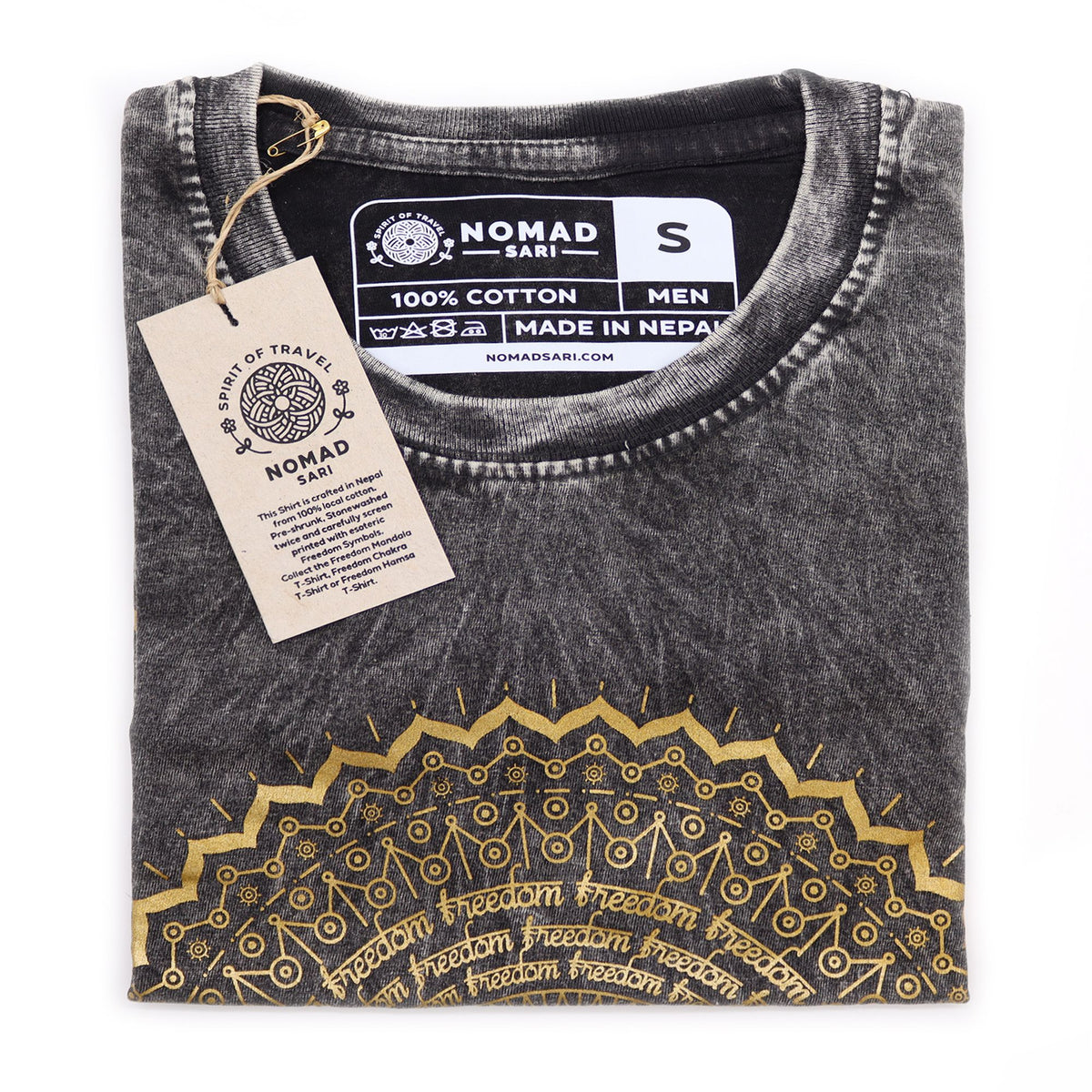 Nomad Sari Stonewashed Cotton T-Shirt â€“ Mandala â€“ Dark Grey â€“ Small