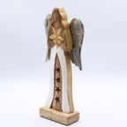 Large Mango Wood Star Angel Metal Wings & Enamel Detail