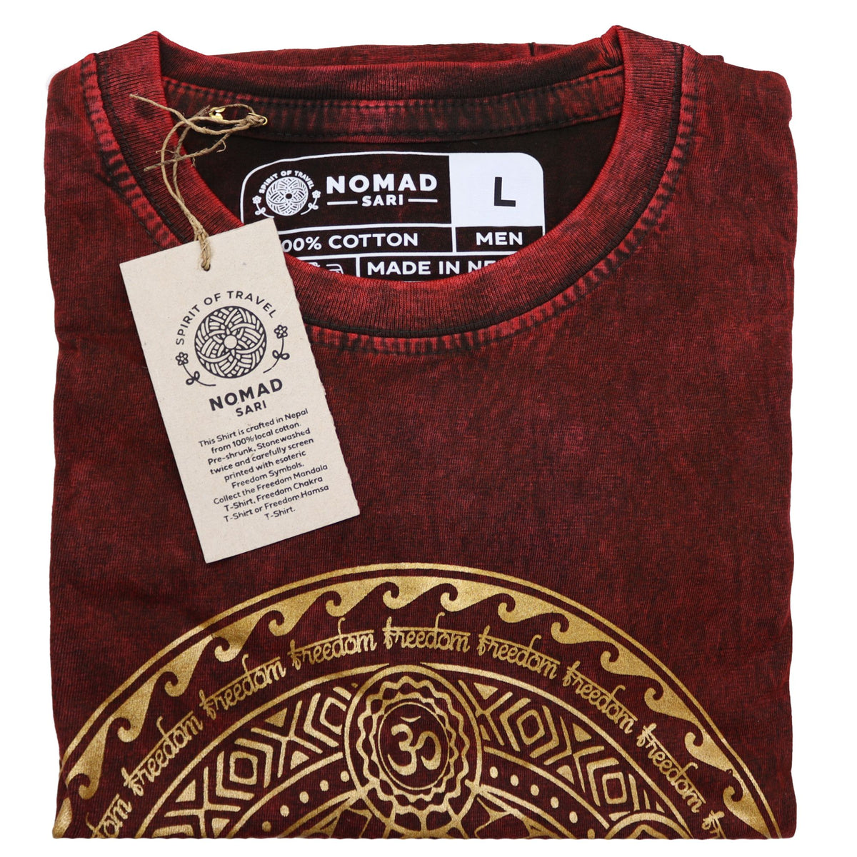 Nomad Sari Stonewashed Cotton T-Shirt â€“ Chakra â€“ Maroon â€“ Large