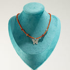 Nymph Ruby Gemstone Necklace with Real Leaf Butterfly Pendant
