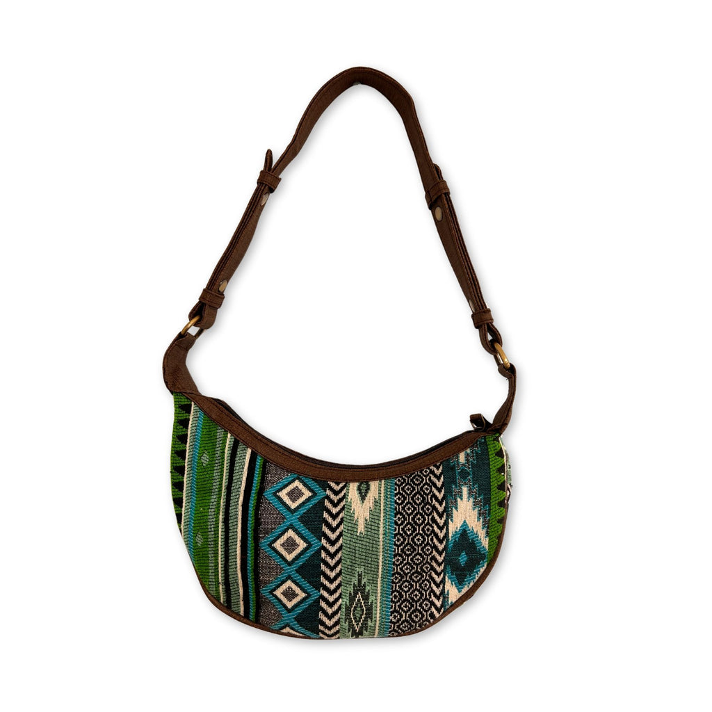 Jacquard Hobo Bag - Bold Greens (brown strap)